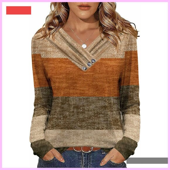 Women's Fall Tunic Long Sleeve Top Loose Casual Blouse Decor Button - Picture 3 of 4